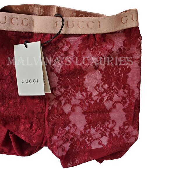 GUCCI TIGHTS SCARLET FLORAL LACE LOGO WAISTBAND sz M / MEDIUM - Picture 10 of 14
